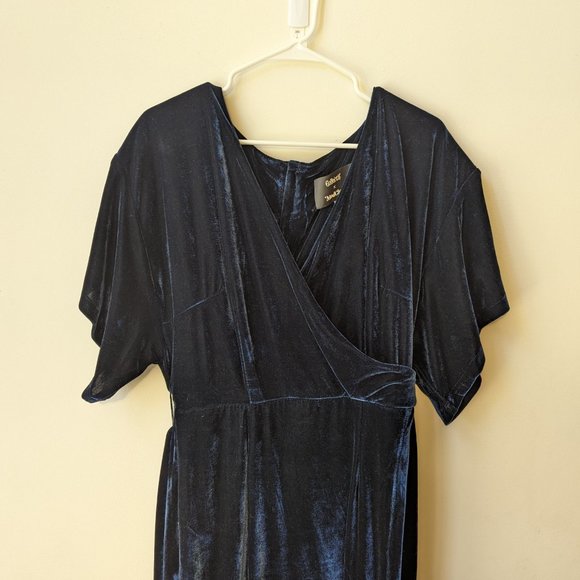 Modcloth x Collectif Velvet Wrap Maxi Dress Navy Blue Size 10 Large - Picture 4 of 5